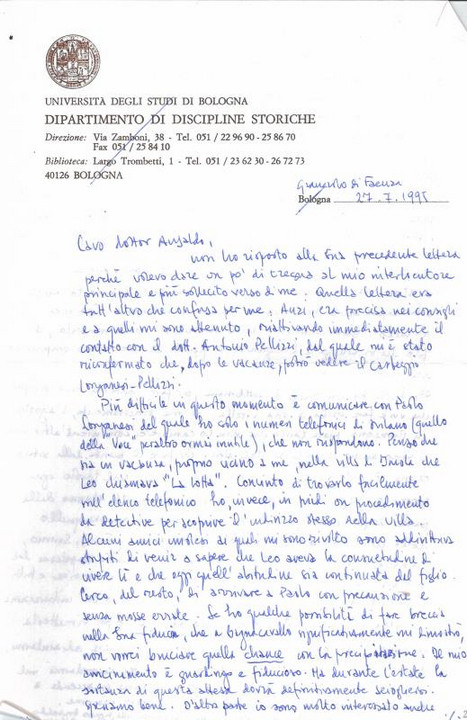 Lettera di Pietro Albonetti a Giovanni Battista Ansaldo, 27-07-1995 (1)